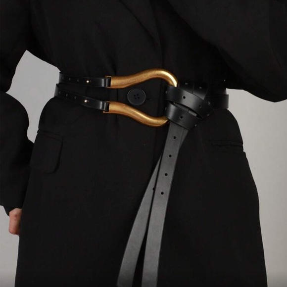 Accessories - Luxe Black and Gold Vegan Leather Women’s Wrap Belt
